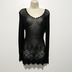 BCBG Maxazria Womens Crochet Dress Sz M Bell Sleeve Goth Witchy Dark Cottagecore